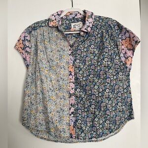 AE Oversized Resort Shirt Button Down Floral Patchwork